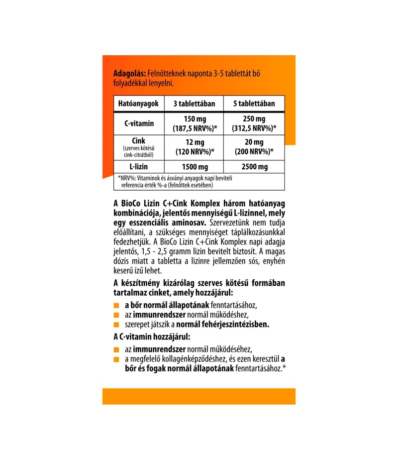 BioCo Lizin MAX 1000 mg tabletta MEGAPACK - 100db 2 BioCo Lizin MAX 1000 mg tabletta MEGAPACK - 100db - Image 2