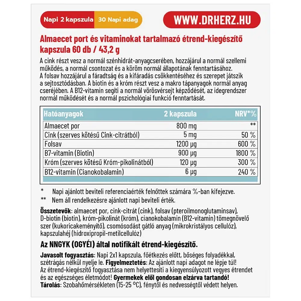 Dr. Herz Almaecet por + Biotin + Folsav kapszula - 60db 2 Dr. Herz Almaecet por + Biotin + Folsav kapszula - 60db - Image 2
