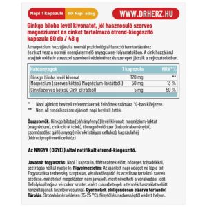 Dr. Herz Ginkgo Biloba Forte 120mg + Szerves Magnézium + Szerves Cink kapszula - 60db 3 Dr. Herz Ginkgo Biloba Forte 120mg + Szerves Magnézium + Szerves Cink kapszula - 60db - Image 2