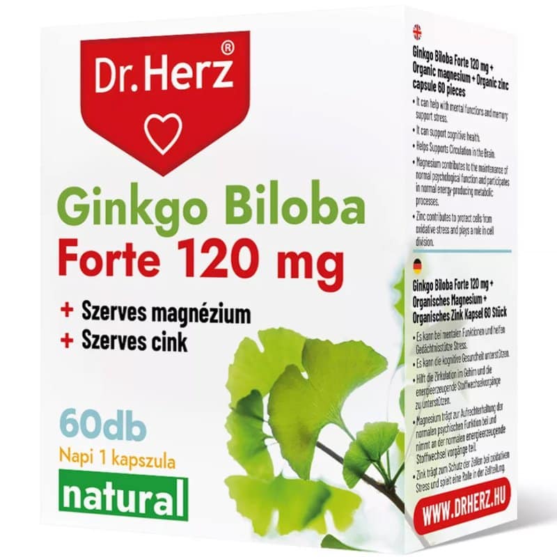 Dr. Herz Ginkgo Biloba Forte 120mg + Szerves Magnézium + Szerves Cink kapszula - 60db 1 Dr. Herz Ginkgo Biloba Forte 120mg + Szerves Magnézium + Szerves Cink kapszula - 60db