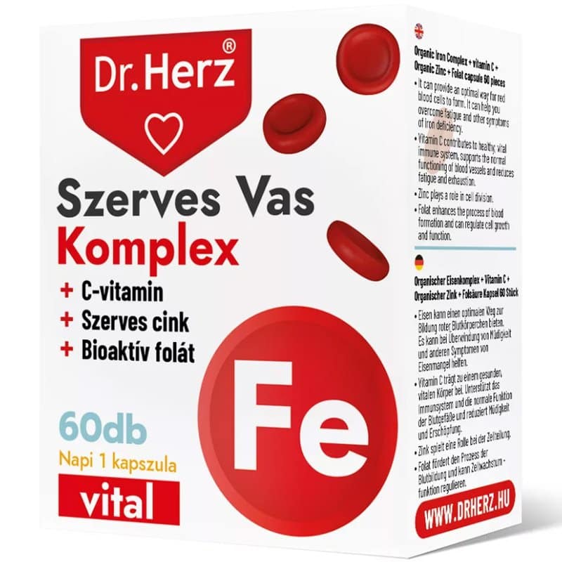 Dr. Herz Szerves Vas komplex+C-vitamin+Szerves Cink+Folát kapszula - 60db 1 Dr. Herz Szerves Vas komplex+C-vitamin+Szerves Cink+Folát kapszula - 60db