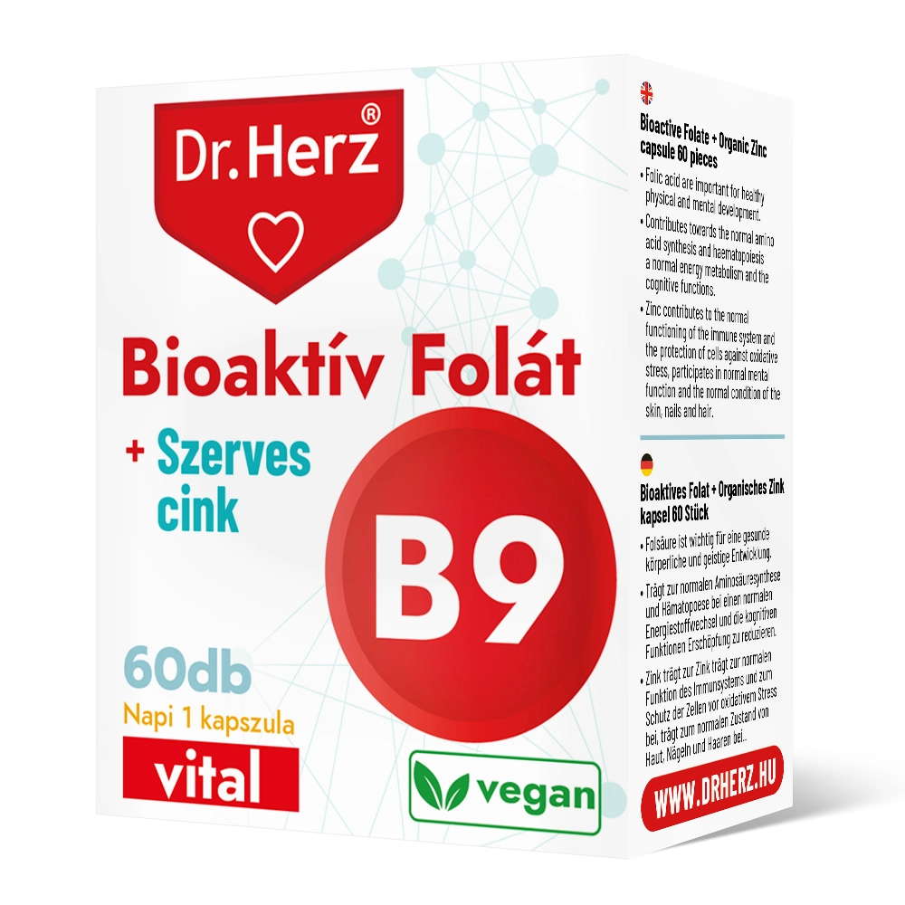 Dr. Herz Bioaktív Folát + Szerves Cink kapszula - 60db 1 Dr. Herz Bioaktív Folát + Szerves Cink kapszula - 60db