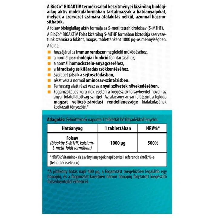 BioCo Bioaktív Folát 5-MTHF tabletta - 30db 2 BioCo Bioaktív Folát 5-MTHF tabletta - 30db - Image 2