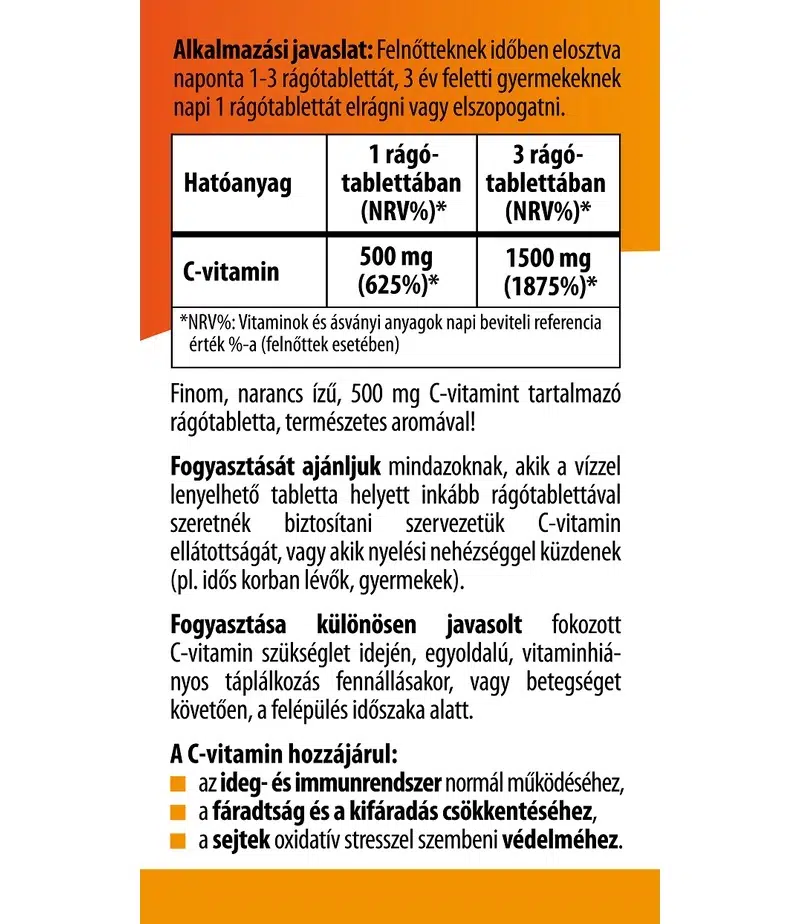 BioCo C-vitamin 500mg narancs ízű rágótabletta - 60db 2 BioCo C-vitamin 500mg narancs ízű rágótabletta - 60db - Image 2
