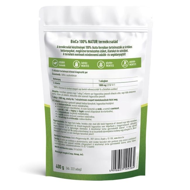 BioCo 100% NATUR C-vitamin Aszkorbin sav por - 400g 2 BioCo 100% NATUR C-vitamin Aszkorbin sav por - 400g - Image 2