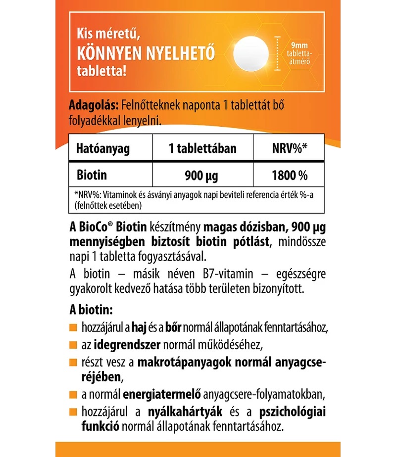 BioCo Biotin 900μg tabletta - 90db 2 BioCo Biotin 900μg tabletta - 90db - Image 2