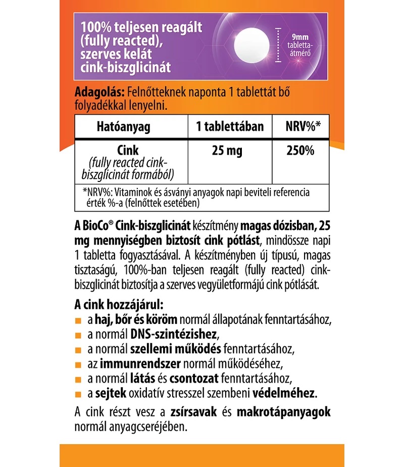 BioCo Cink-biszglicinát tabletta - 60db 2 BioCo Cink-biszglicinát tabletta - 60db - Image 2