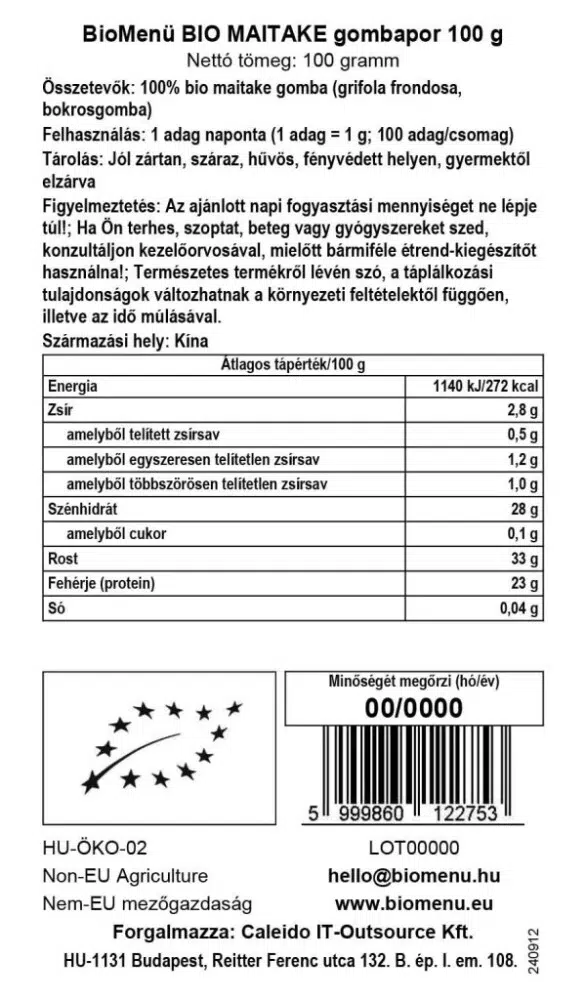 Biomenü Bio Maitake gombapor - 100g 2 Biomenü Bio Maitake gombapor - 100g - Image 2