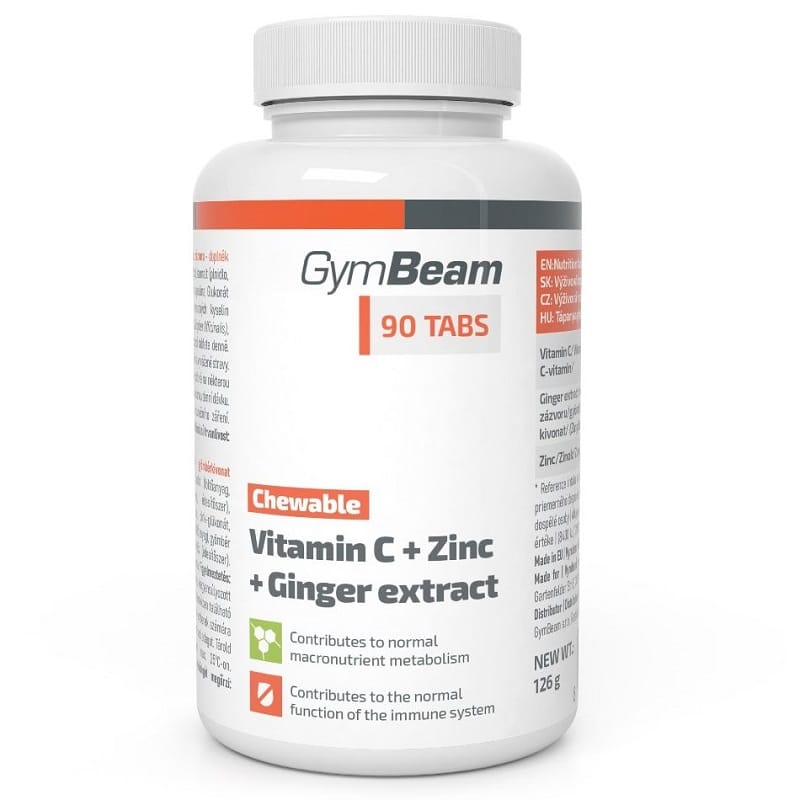 GymBeam C-vitamin+Cink+Gyömbér kivonat rágótabletta - 90db 1 GymBeam C-citamin+Cink+Gyömbérkivonat rágótabletta - 90db