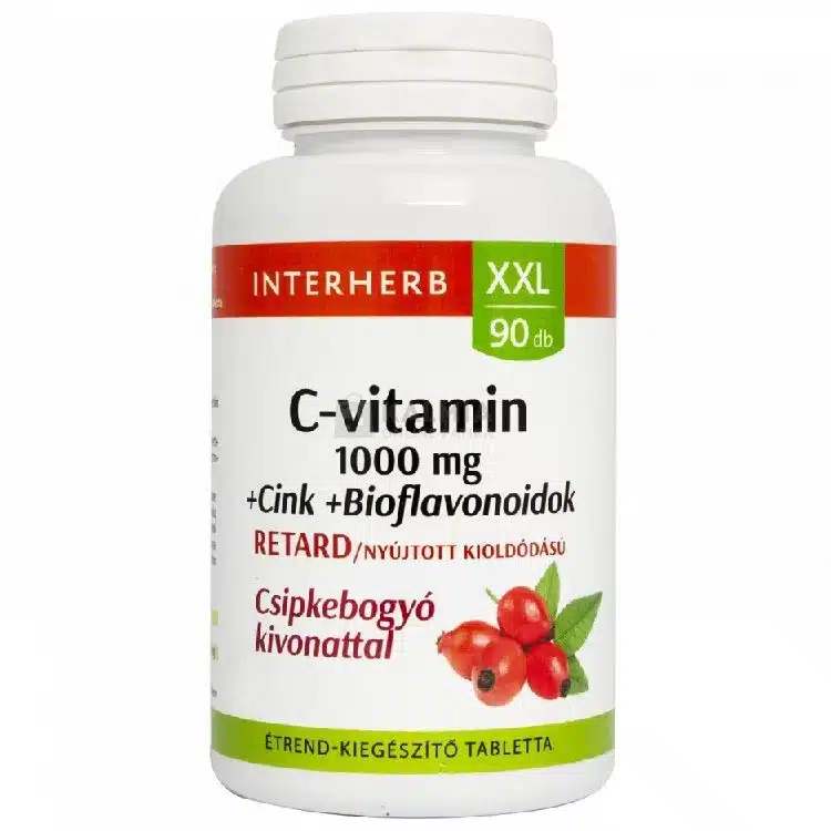 Interherb XXL C-vitamin 1000mg + Cink + Bioflavonoidok RETARD tabletta - 90db 1 Interherb XXL C-vitamin 1000mg + Cink + Bioflavonoidok RETARD tabletta - 90db