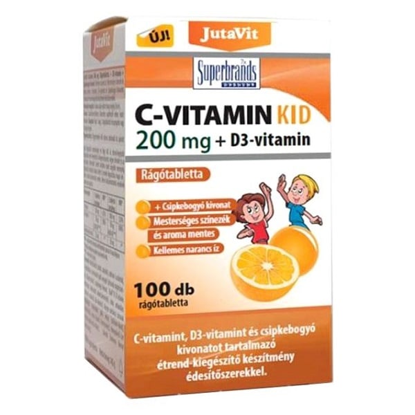 JutaVit Kid C+D+csipkebogyó kivonat narancs ízű rágótabletta – 100db 1 JutaVit Kid C+D+csipkebogyó kivonat narancs ízű rágótabletta – 100db