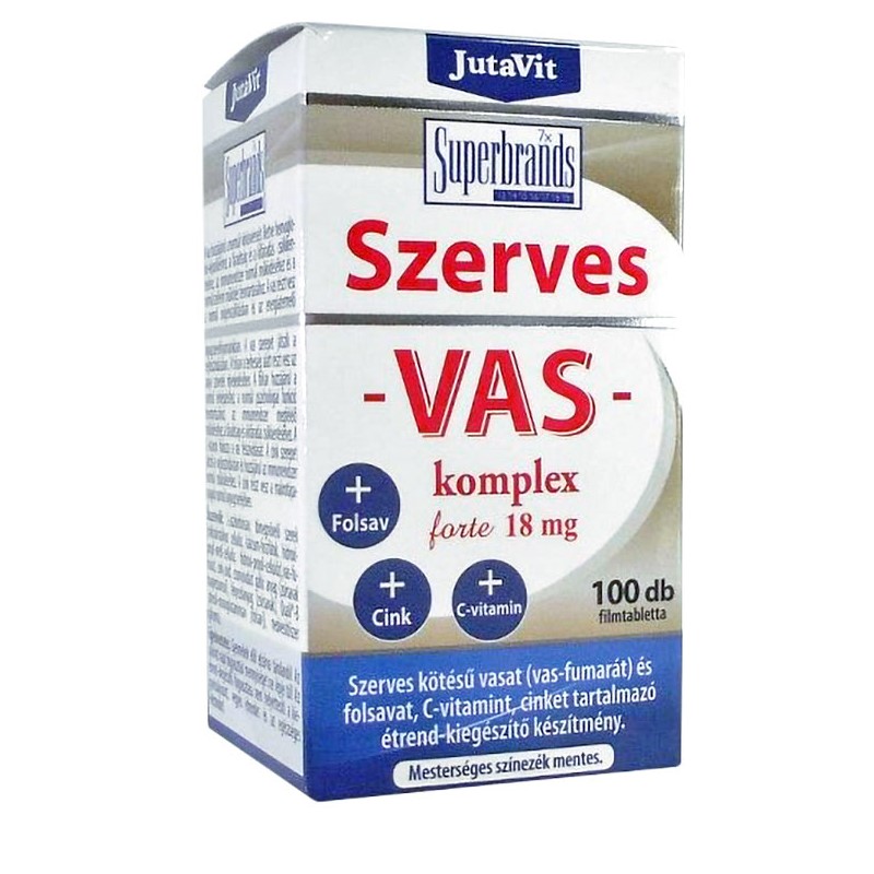 JutaVit Szerves Vas komplex forte tabletta - 100db 1 JutaVit Szerves Vas-komplex Forte 18mg filmtabletta - 100db