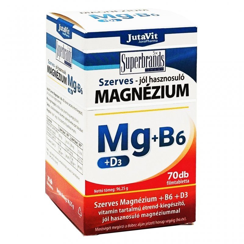 Jutavit Szerves Magnézium-B6+D3-vitamin filmtabletta - 70db 1 Jutavit Szerves Magnézium-B6+D3-vitamin filmtabletta – 70db
