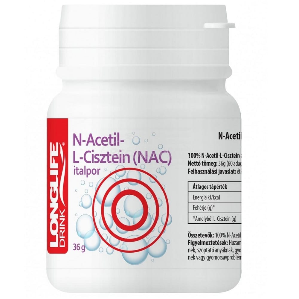 Longlife N-Acetil L-Cisztein (NAC) immunerősítő és nyákoldó por - 36g 1 Longlife N-Acetil L-Cisztein (NAC) immunerősítő és nyákoldó por - 36g