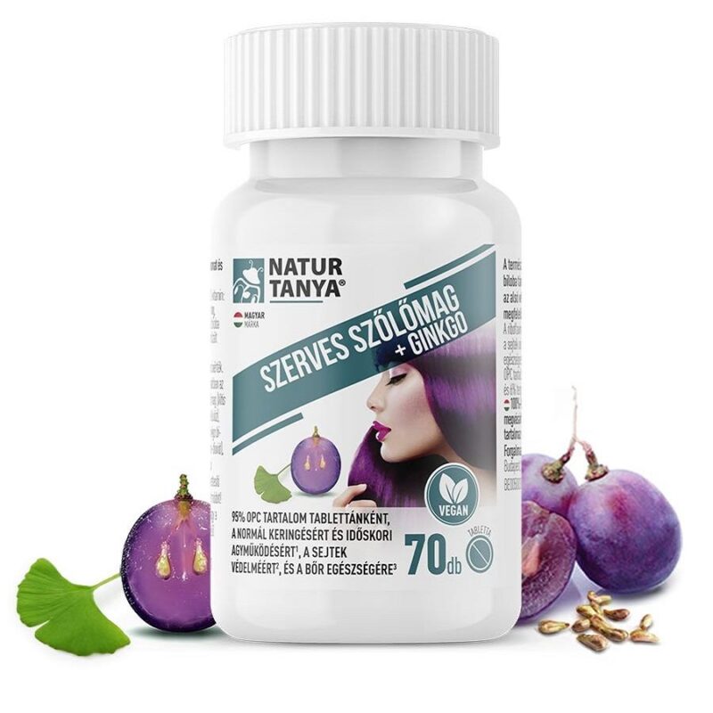 Natur Tanya Szerves szőlőmag + ginkgo tabletta - 70db 1 Natur Tanya Szerves Szőlőmag és Ginkgo biloba tabletta - 70db