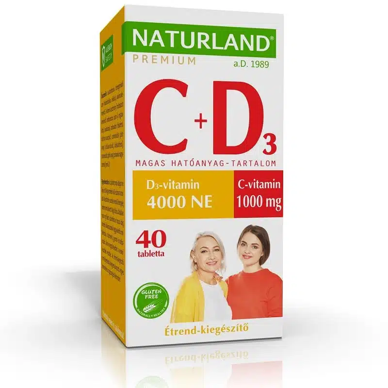 Naturland Prémium C-vitamin 1000mg + D3-vitamin 4000NE tabletta – 40db 1 Naturland Prémium C-vitamin 1000mg + D3-vitamin 4000NE tabletta – 40db