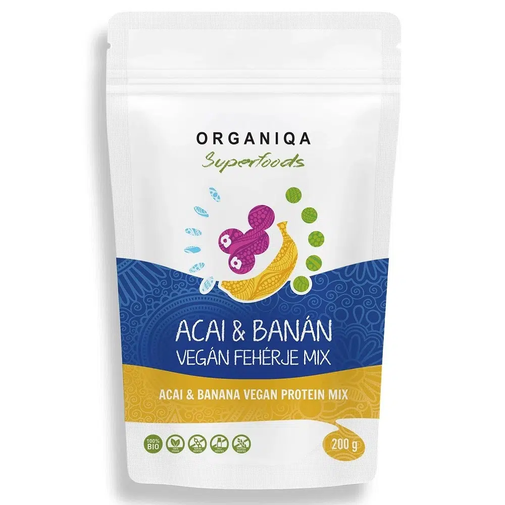 Organiqa 100% bio acai-banán vegán fehérje mix - 200g 1 Organiqa 100% bio acai-banán vegán fehérje mix - 200g