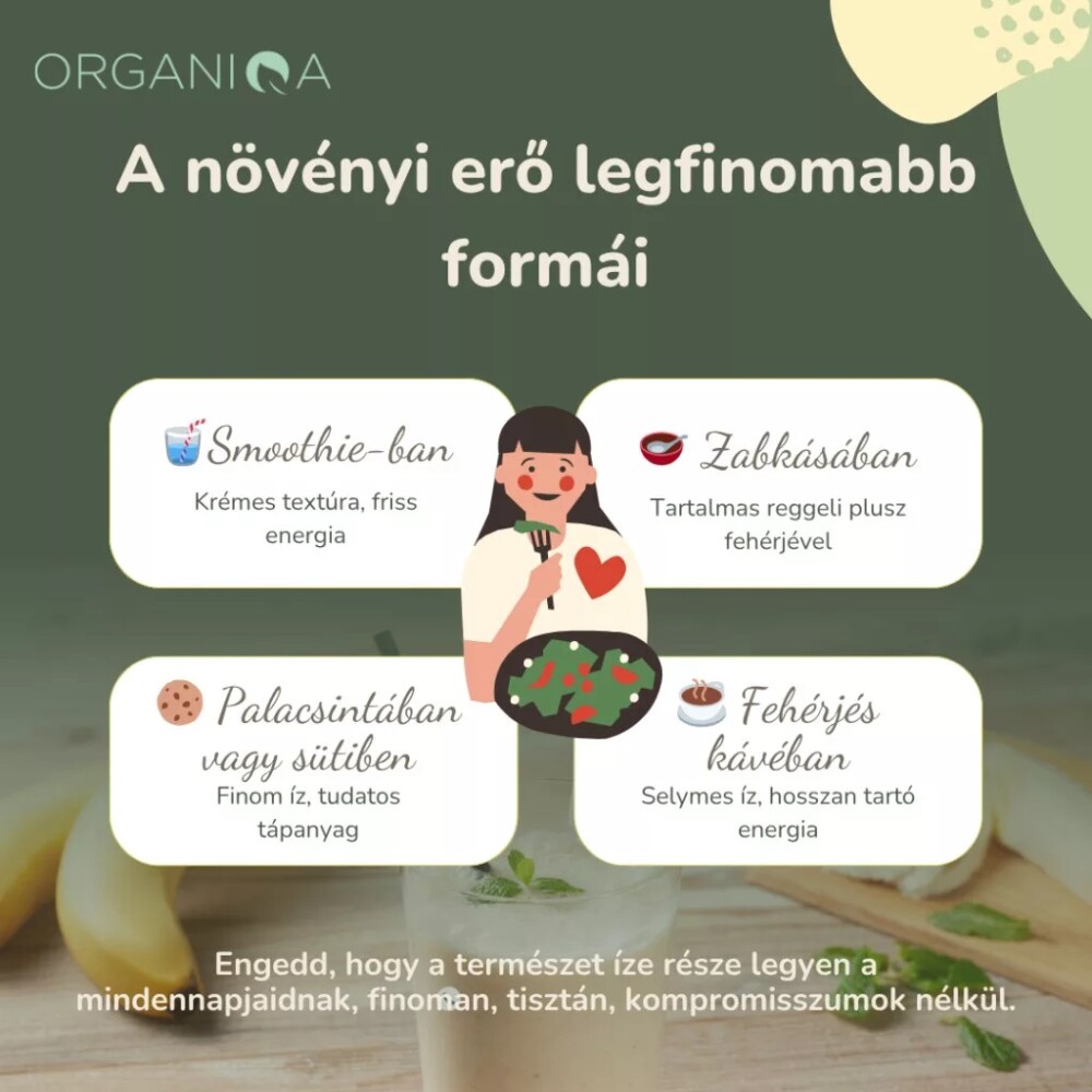 Organiqa 100% bio acai-banán vegán fehérje mix - 400g 4 Organiqa 100% bio acai-banán vegán fehérje mix - 400g - Image 4