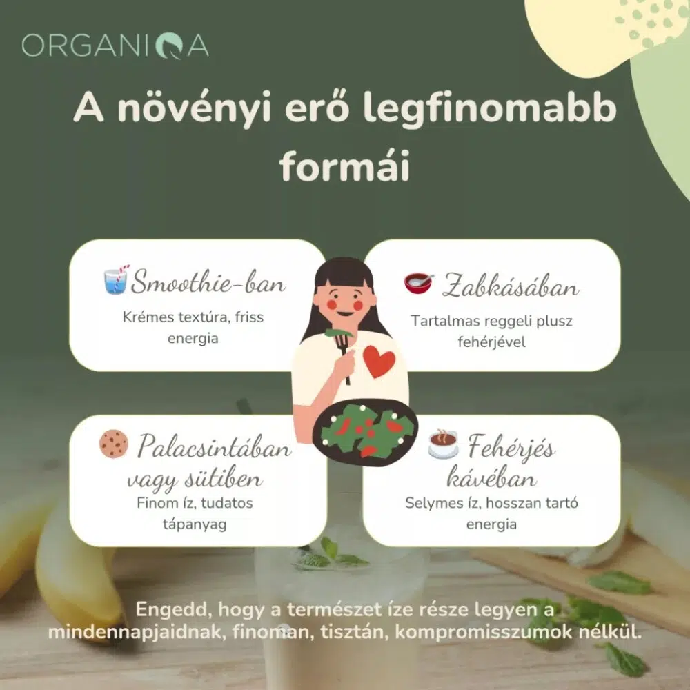 Organiqa 100% bio acai-banán vegán fehérje mix - 400g 4 Organiqa 100% bio acai-banán vegán fehérje mix - 400g - Image 4