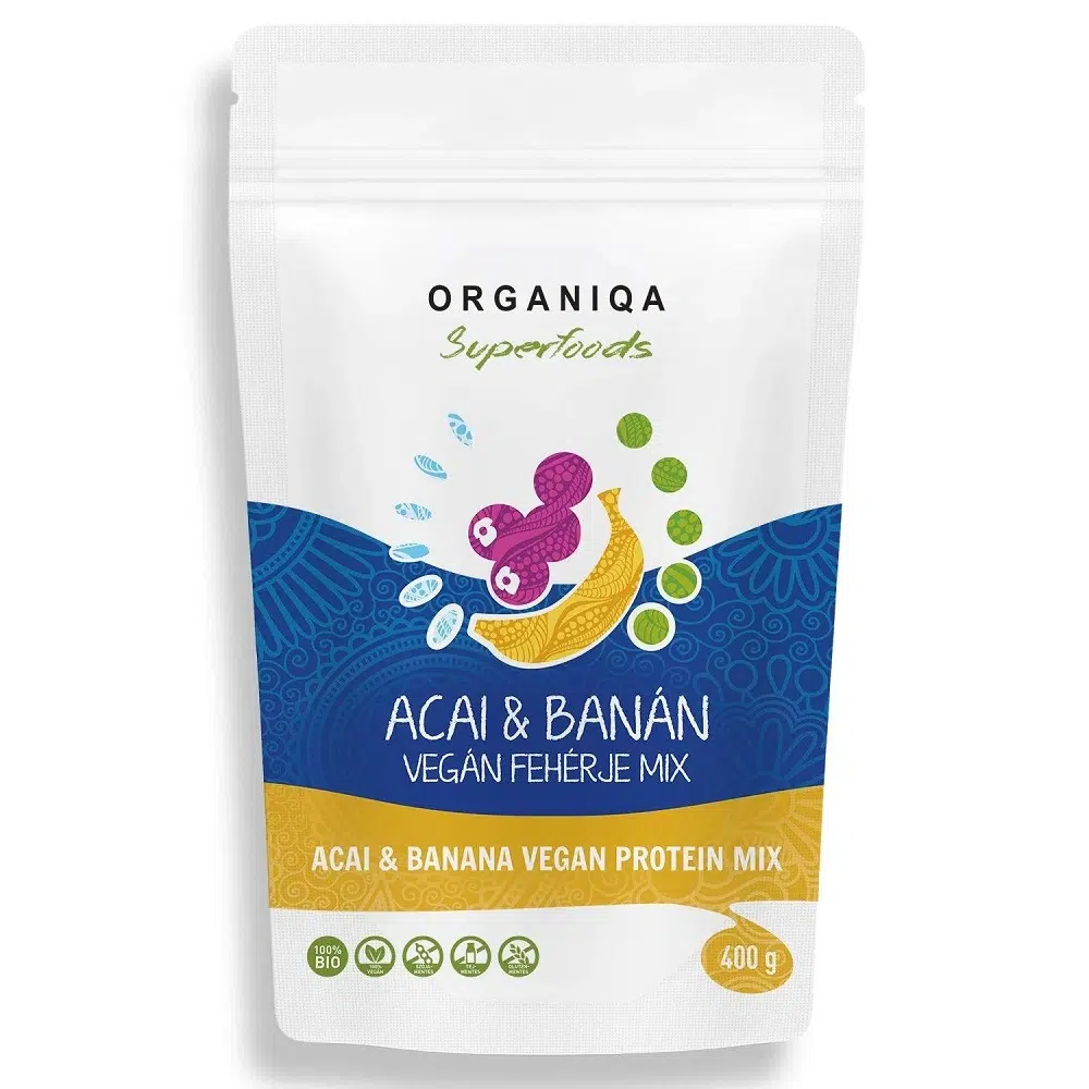 Organiqa 100% bio acai-banán vegán fehérje mix - 400g 1 Organiqa 100% bio acai-banán vegán fehérje mix - 400g