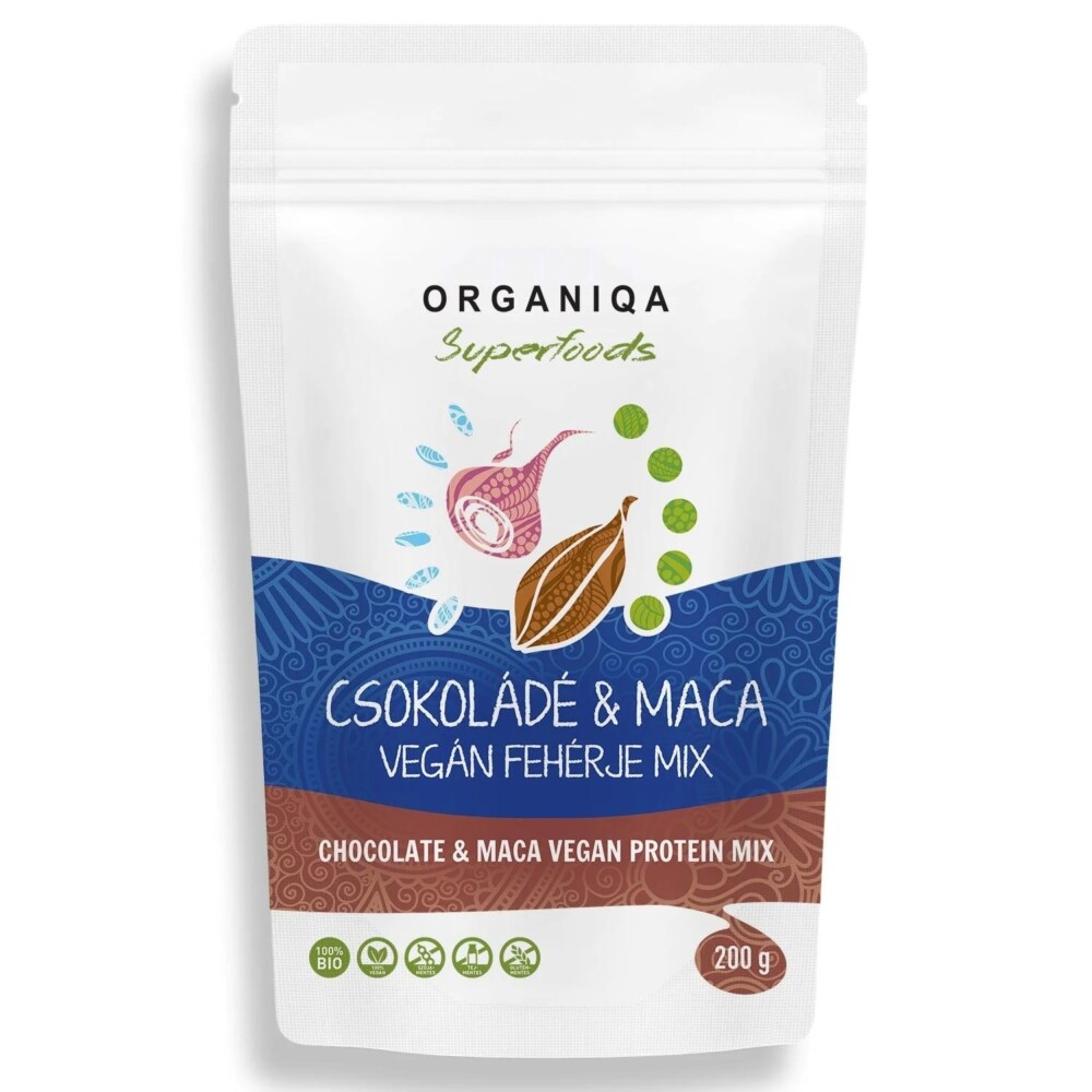 Organiqa 100% bio csokoládé-maca vegán fehérje mix - 200g 1 Organiqa 100% bio csokoládé-maca vegán fehérje mix - 200g