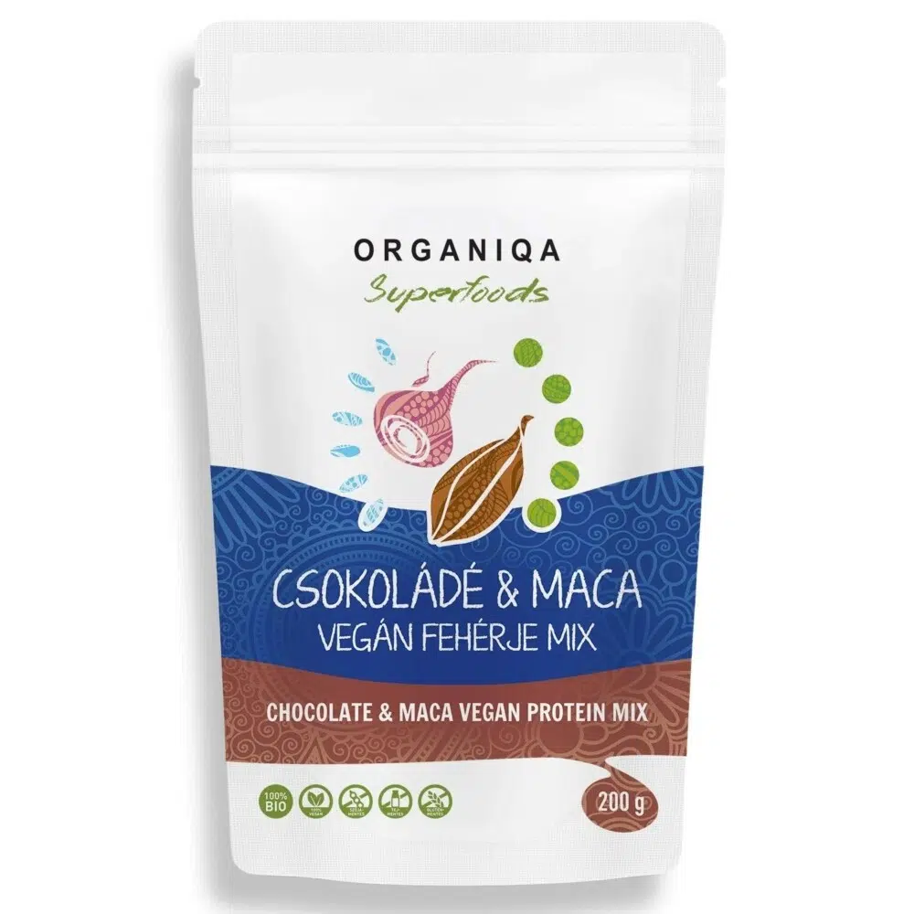 Organiqa 100% bio csokoládé-maca vegán fehérje mix - 200g 1 Organiqa 100% bio csokoládé-maca vegán fehérje mix - 200g