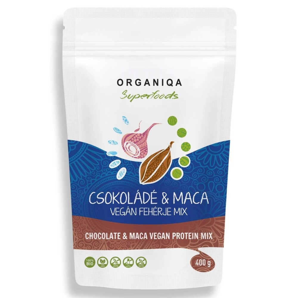Organiqa 100% bio csokoládé-maca vegán fehérje mix - 400g 1 Organiqa 100% bio csokoládé-maca vegán fehérje mix - 400g