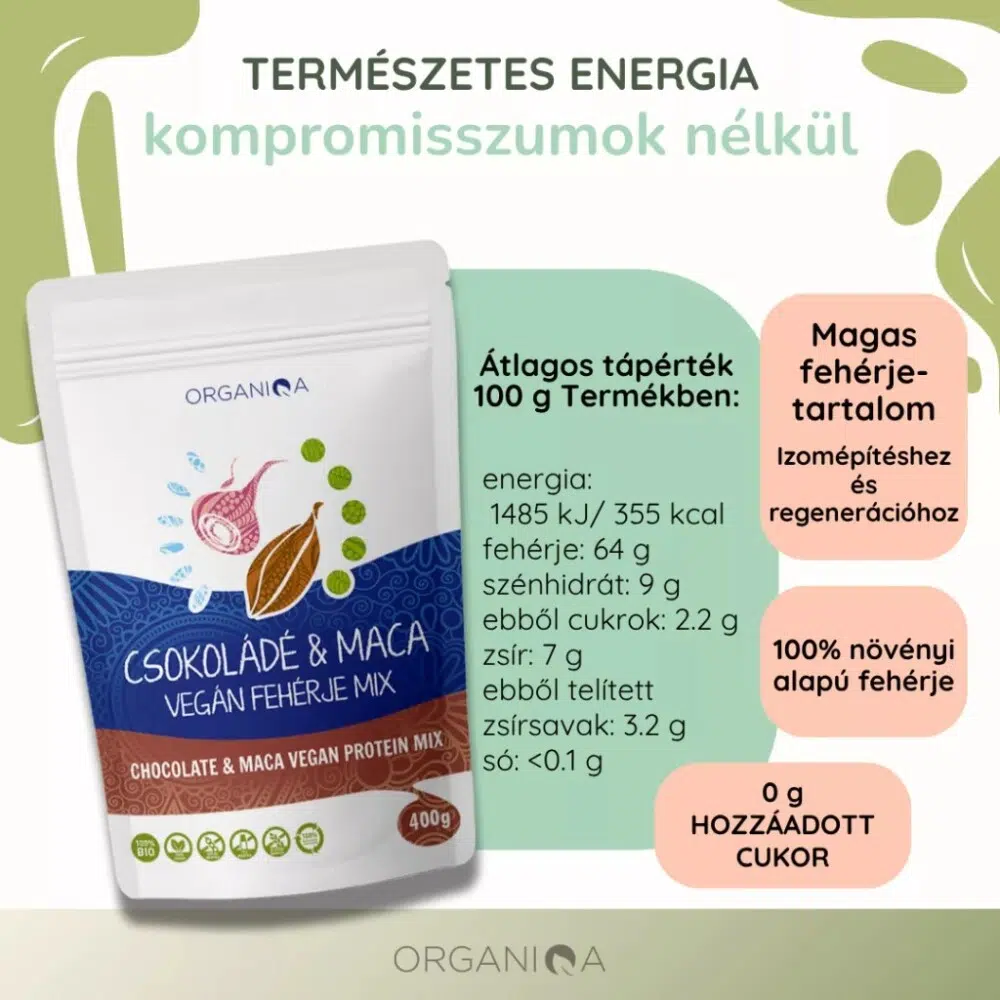Organiqa 100% bio csokoládé-maca vegán fehérje mix - 400g 6 Organiqa 100% bio csokoládé-maca vegán fehérje mix - 400g - Image 6