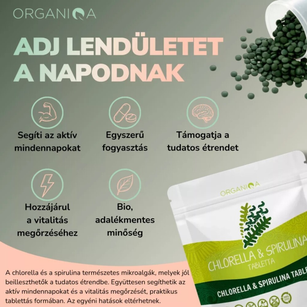Organiqa Bio Chlorella és Spirulina tabletta - 250db 5 Organiqa Bio Chlorella és Spirulina tabletta - 250db - Image 5