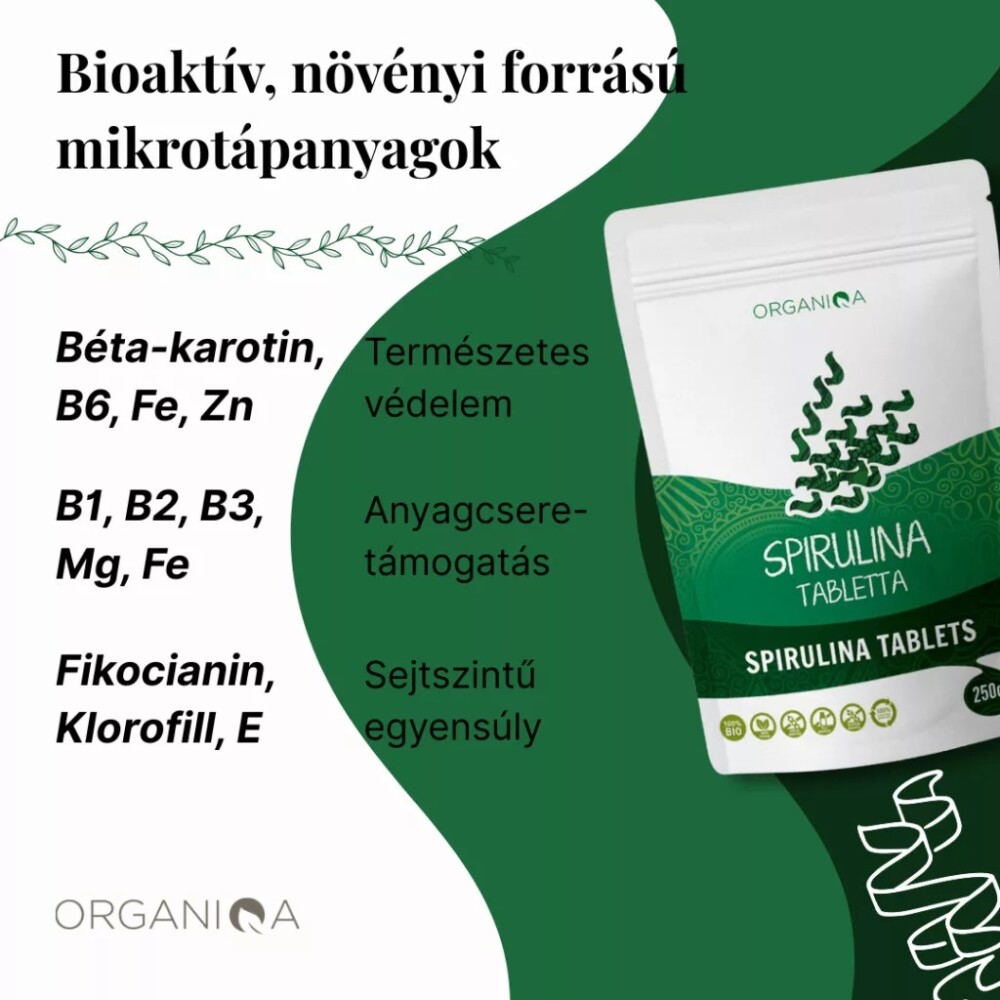 Organiqa Bio Spirulina alga tabletta - 250db 2 Organiqa Bio Spirulina alga tabletta - 250db - Image 2