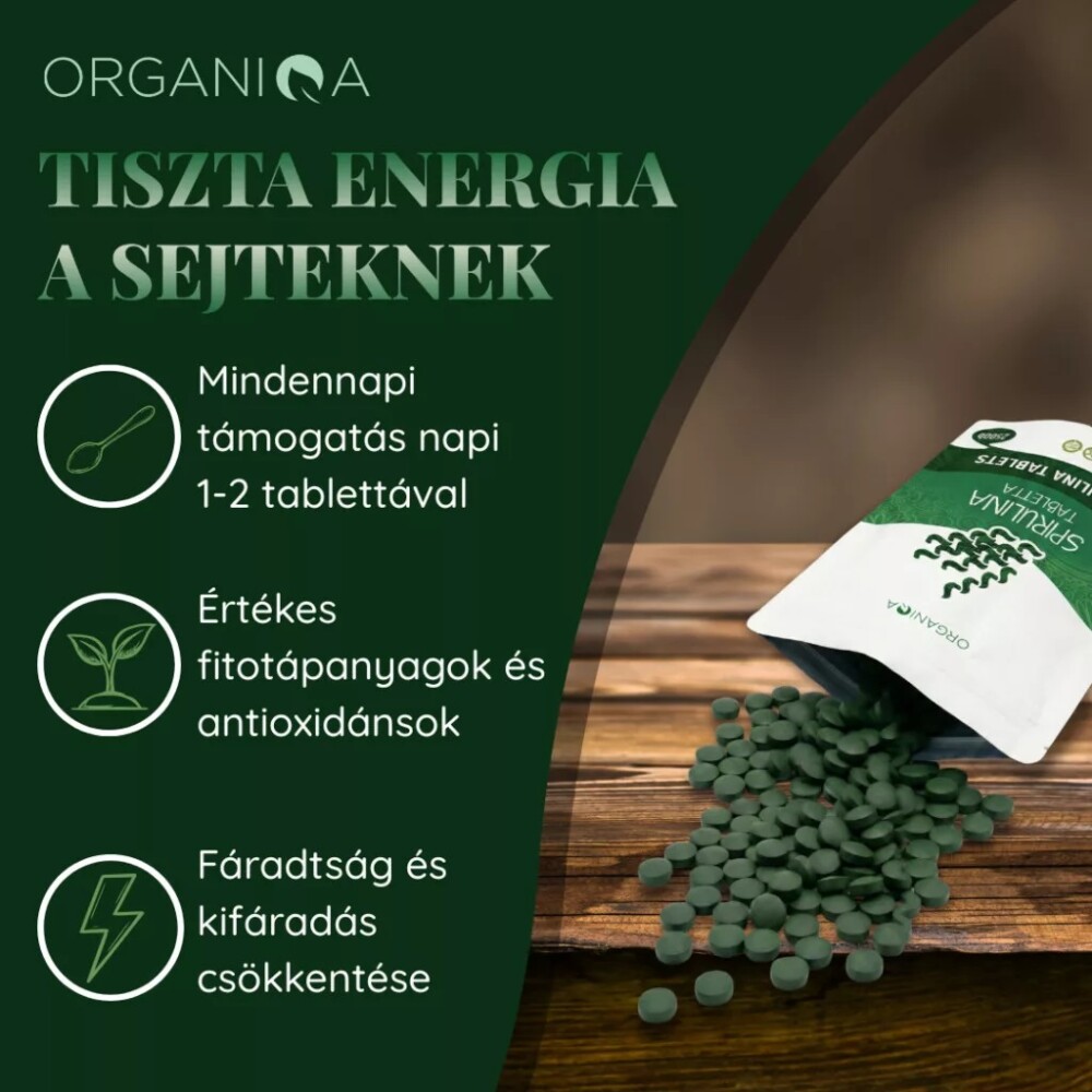 Organiqa Bio Spirulina alga tabletta - 250db 4 Organiqa Bio Spirulina alga tabletta - 250db - Image 4