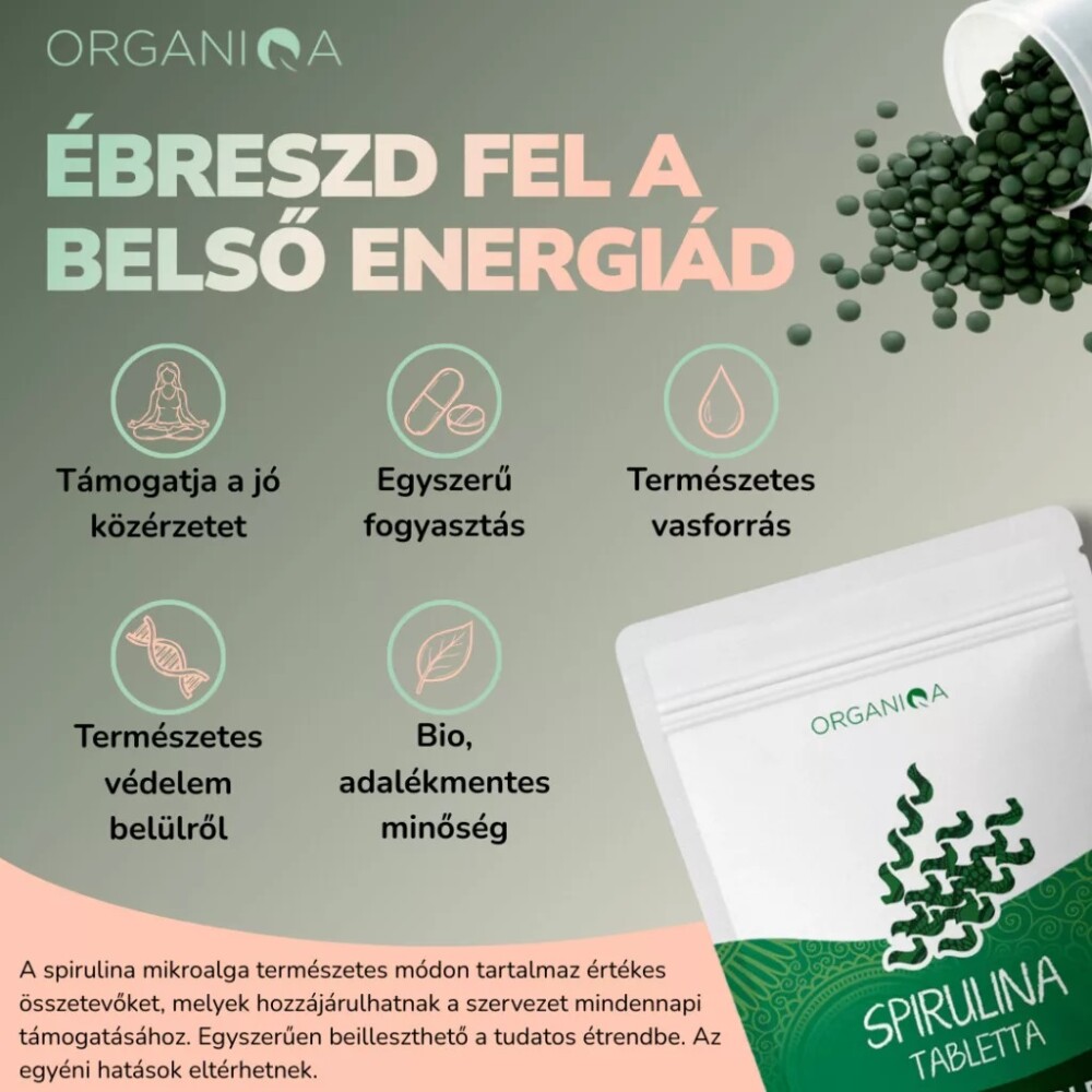 Organiqa Bio Spirulina alga tabletta - 250db 5 Organiqa Bio Spirulina alga tabletta - 250db - Image 5