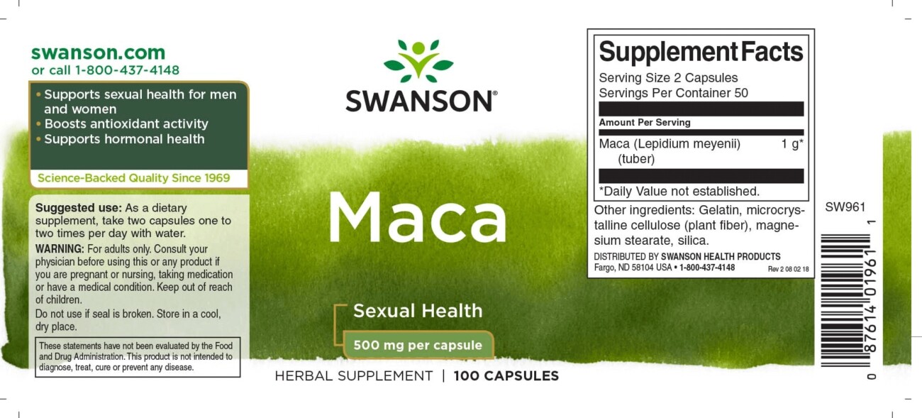 Swanson Maca 500mg kapszula - 100db 2 Swanson Maca 500mg kapszula - 100db - Image 2