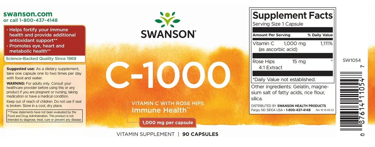 Swanson 1000mg C-vitamint és csipkebogyót tartalmazó kapszula - 90db 2 Swanson 1000mg C-vitamint és csipkebogyót tartalmazó kapszula - 90db - Image 2