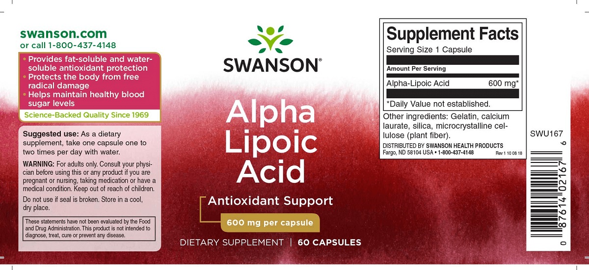 Swanson Alfa-liponsav 600mg kapszula - 60db 2 Swanson Alfa-liponsav 600mg kapszula - 60db - Image 2