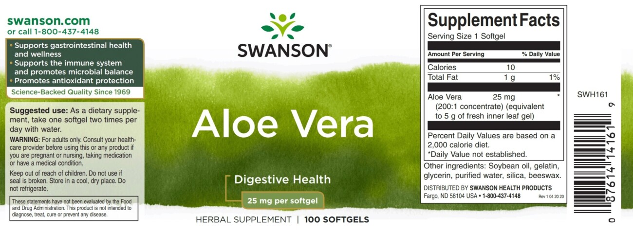 Swanson Aloe Vera lágyzselatin kapszula - 100db 2 Swanson Aloe Vera lágyzselatin kapszula - 100db - Image 2