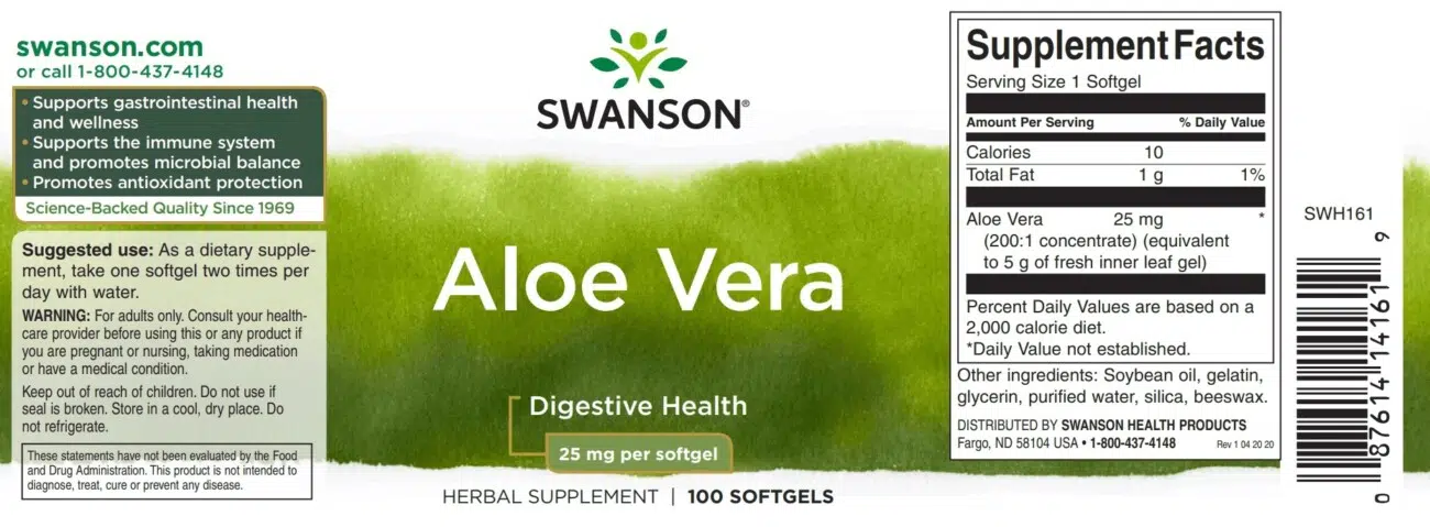 Swanson Aloe Vera lágyzselatin kapszula - 100db 2 Swanson Aloe Vera lágyzselatin kapszula - 100db - Image 2
