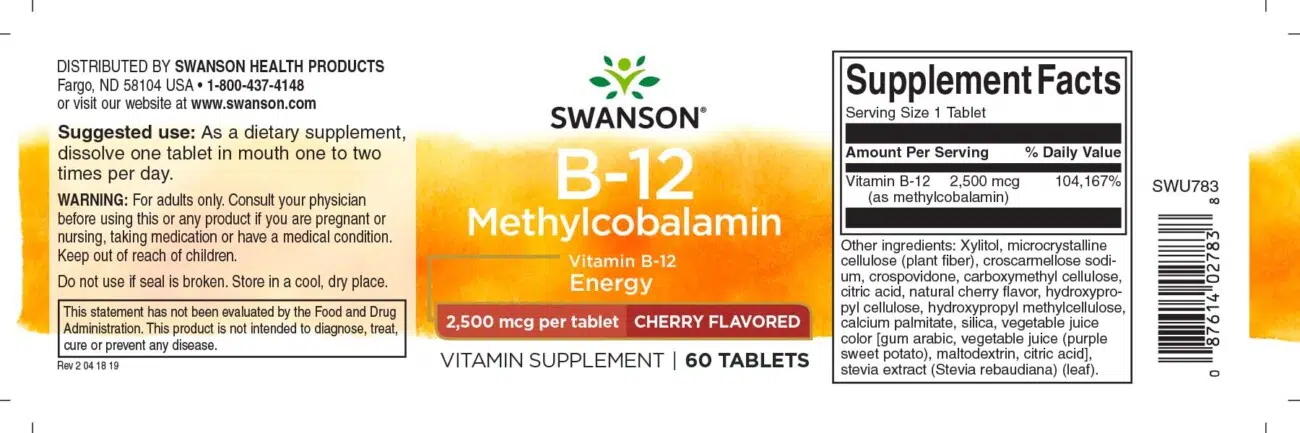 Swanson B12-vitamin rágótabletta - 60db 2 Swanson B12-vitamin rágótabletta - 60db - Image 2