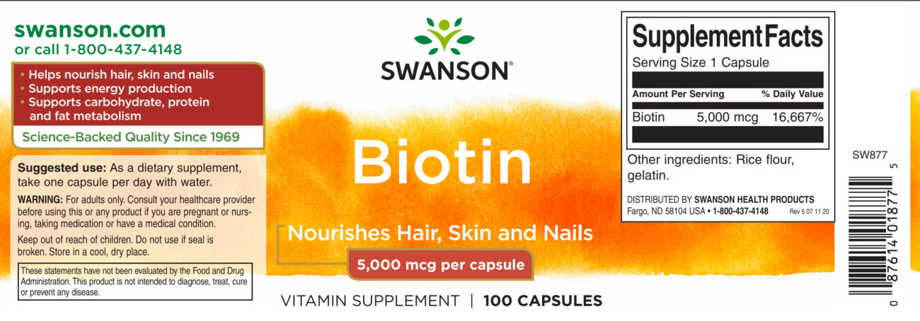 Swanson Biotin (B7-vitamin) kapszula - 100db 2 Swanson Biotin (B7-vitamin) kapszula - 100db - Image 2