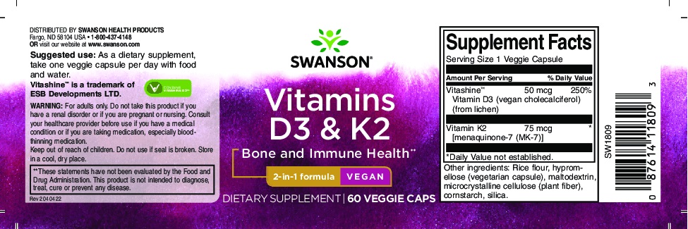 Swanson D3 & K2-vitamin kapszula - 60db 2 Swanson D3 & K2-vitamin kapszula - 60db - Image 2