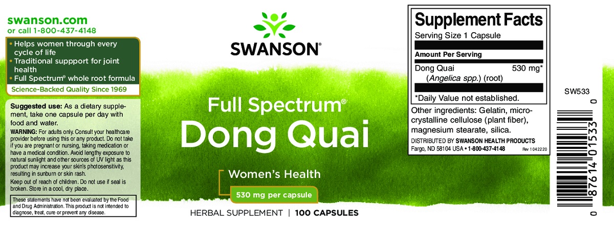 Swanson Dong Quai Root kapszula - 100db 2 Swanson Dong Quai Root kapszula - 100db - Image 2