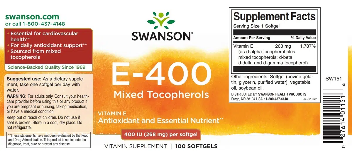 Swanson Ex-400NE E-vitamin kapszula - 100db 2 Swanson Ex-400NE E-vitamin kapszula - 100db - Image 2