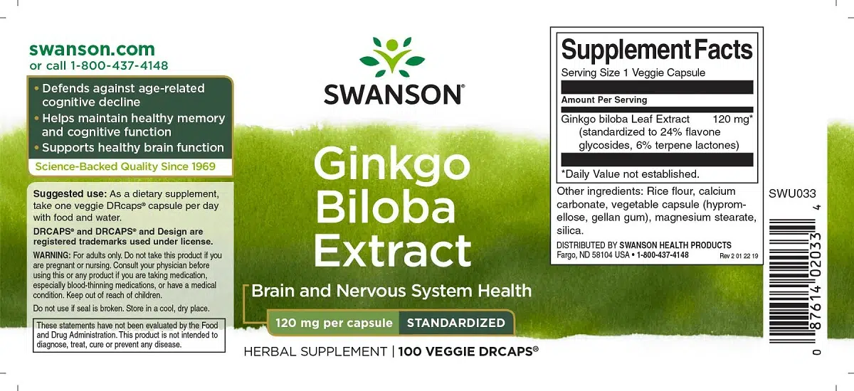 Swanson Ginkgo Biloba kivonat kapszula - 100db 2 Swanson Ginkgo Biloba kivonat kapszula - 100db - Image 2