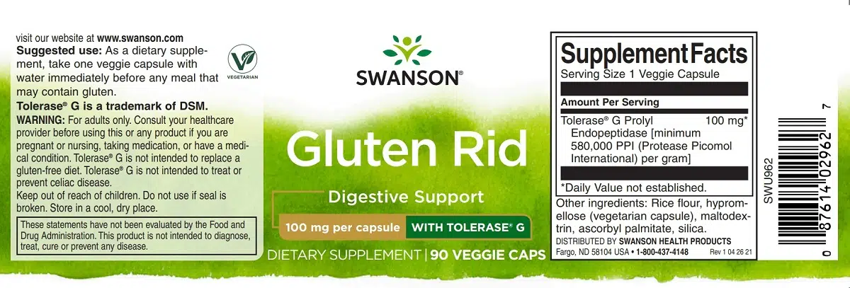Swanson Gluten Rid Enzim kapszula - 90db 2 Swanson Gluten Rid Enzim kapszula - 90db - Image 2