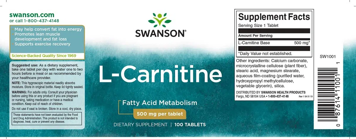 Swanson L-Carnitine tabletta - 100db 2 Swanson L-Carnitine tabletta - 100db - Image 2