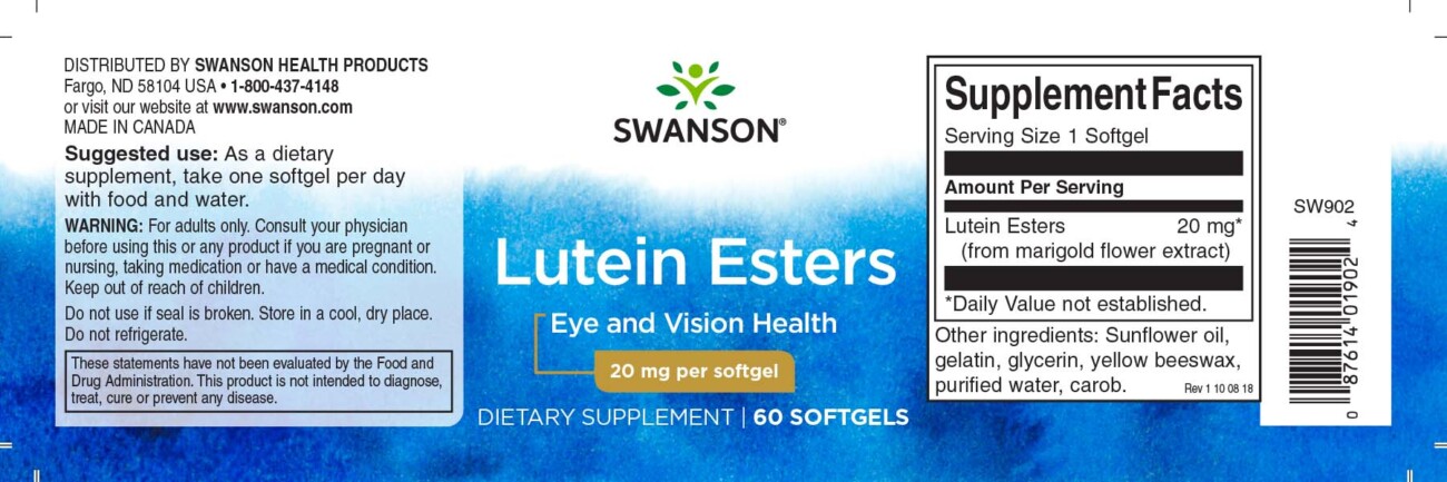 Swanson Lutein Esters lágyzselatin kapszula - 60db 2 Swanson Lutein Esters lágyzselatin kapszula - 60db - Image 2