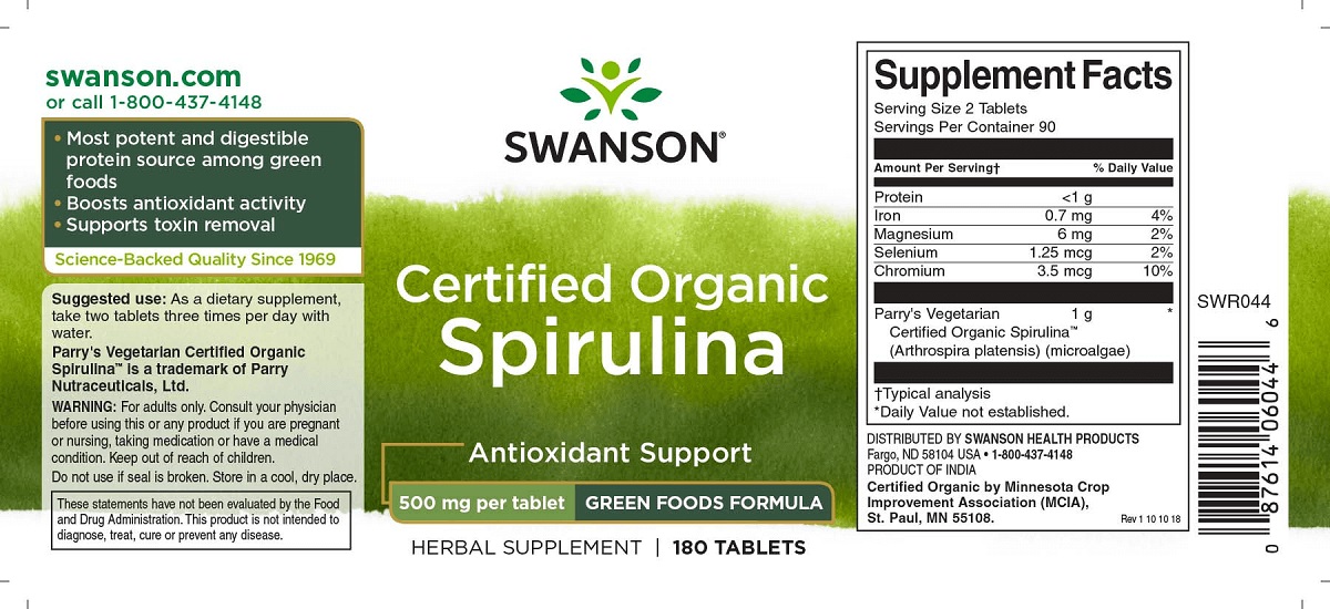 Swanson Spirulina alga tabletta - 180db 2 Swanson Spirulina alga tabletta - 180db - Image 2