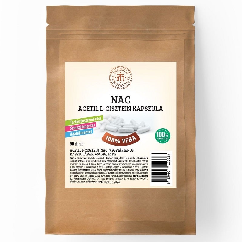 T.M. Tradíció Manufaktúra N-Acetil L-Cisztein (NAC) immunerősítő és nyákoldó kapszula - 90db 1 T.M. Tradíció Manufaktúra N-Acetil L-Cisztein (NAC) immunerősítő és nyákoldó kapszula - 90db