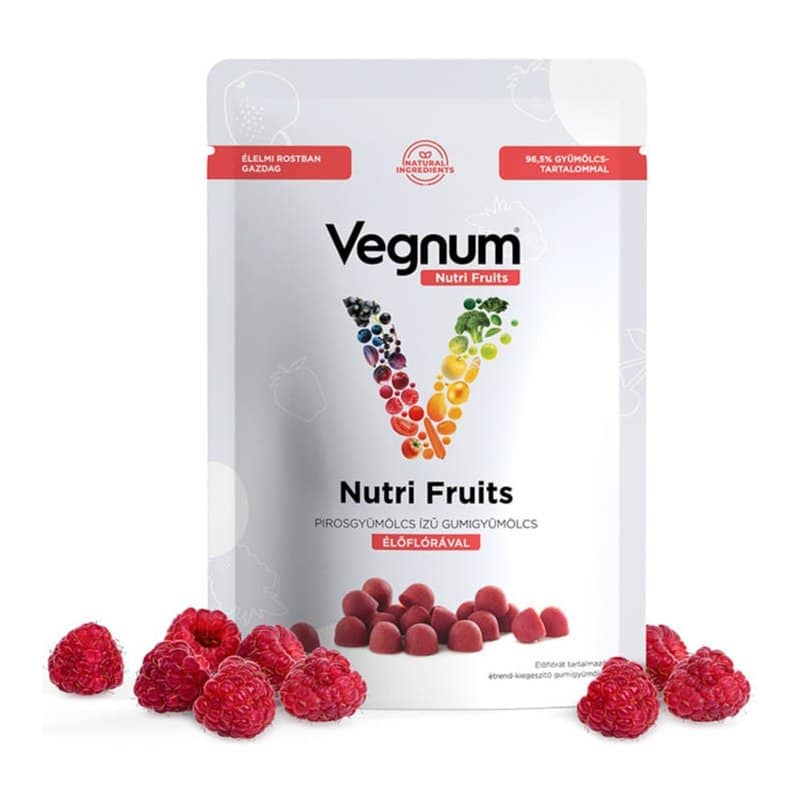 Vegnum Nutri Fruits pirosgyümölcs ízű gumigyümölcs Élőflórával - 30db 1 Vegnum Nutri Fruits pirosgyümölcs ízű gumigyümölcs Élőflórával - 30db
