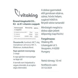 Vitaking D3-K2-K1 vitamin csepp MCT olajjal - 10ml - Image 2